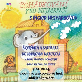 Pohádkování s Ingrid Nesvadbovou v rámci celorepublikového projektu Bookstart aneb S knížkou do života. V čase 9.00-9.30 a 10.00-10.30 v oddělení pro děti.